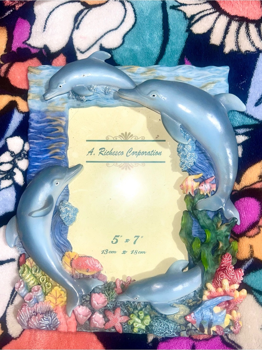 Colorful dolphin and ocean scene picture frame